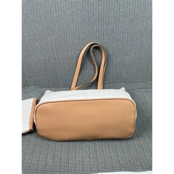 Rosetti Beige & Tan Tote Bag With Geometric Pattern & Matching Pouch - Picture 12 of 13